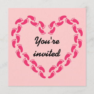 Invitation Motif amer de petites empreintes de pieds (rose)