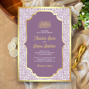Invitation Motif arabesque or lavande Mariage musulman