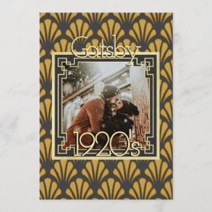 Invitation Motif Art déco officiel en or noir photo chic