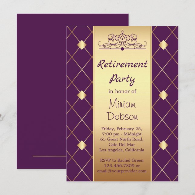 Invitation motif au diamant d'or sur le Parti de la retraite  (Devant / Derrière)