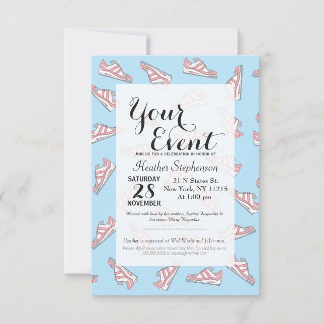 Invitation Motif Basket rose et bleu blanc (Devant)