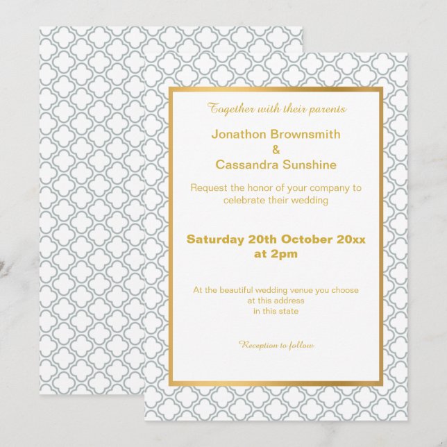 INVITATION MOTIF BLANC AQUA OR SIMPLE ET ÉLÉGANT (Devant / Derrière)