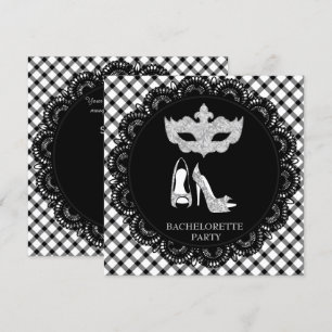 INVITATION MOTIF BLANC NOIR BACHELORETTE MASQUERADE PARTY