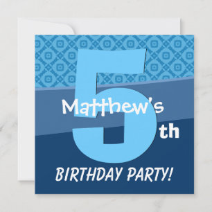 Invitation Motif Bleu De Cinq Ans Pour Le Garçon V06D