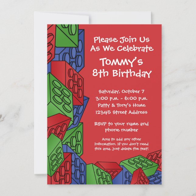 Invitation Motif - Blocs de construction pour enfants Fête d' (Devant)