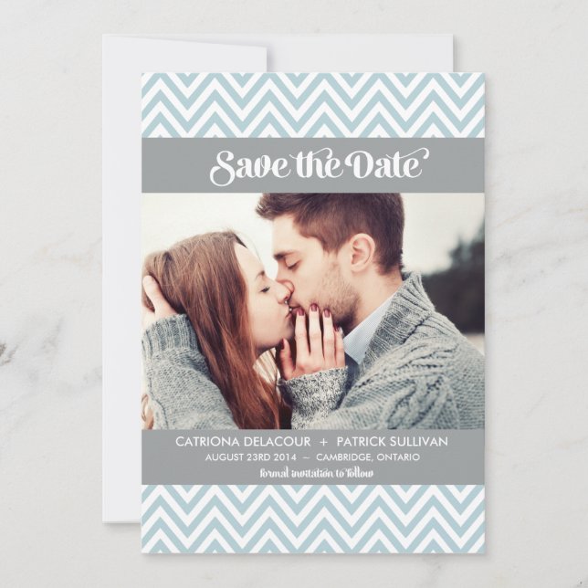 INVITATION MOTIF BLUE CHEVRON | ENREGISTRER LA DATE D'ANNONCE (Devant)