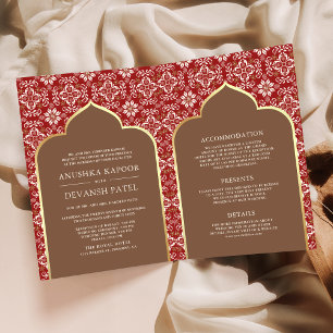Invitation Motif Brown rouge tout en un Mariage indien