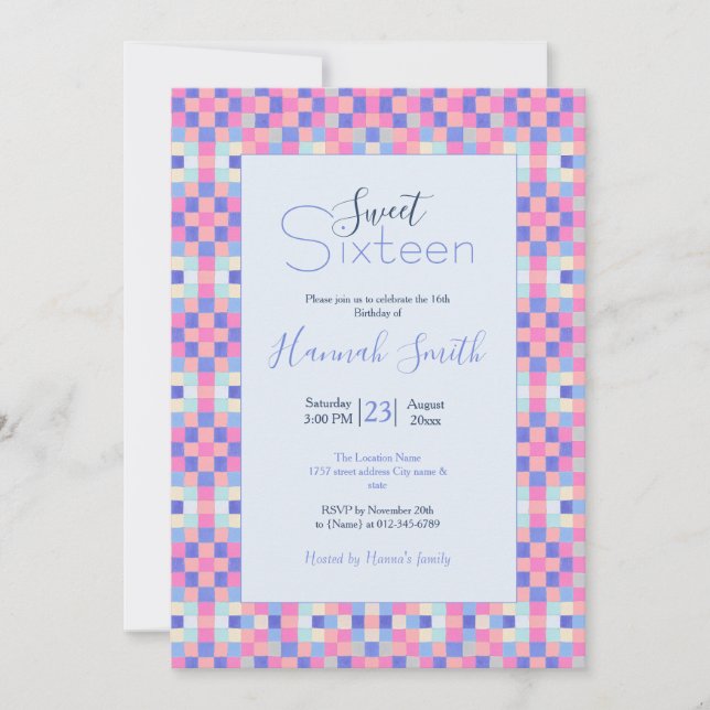 Invitation Motif Carré géométrique coloré moderne (Devant)