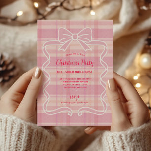 Invitation Motif carreaux rose rétro pour un Noël fantaisiste