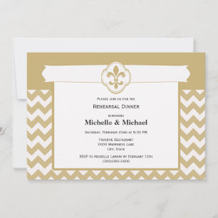Invitation Motif Chevron Fleur de Lis Événement Or Blanc