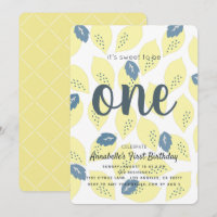 Motif citron et feuille 1er anniversaire Invitatio