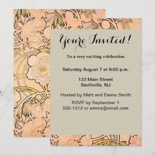 Invitation Motif Classique Art Nouveau de Jardin de Pivoines