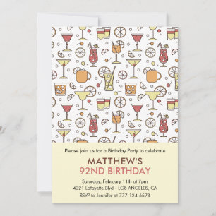 Invitation Motif cocktail champagne rétro 92e anniversaire