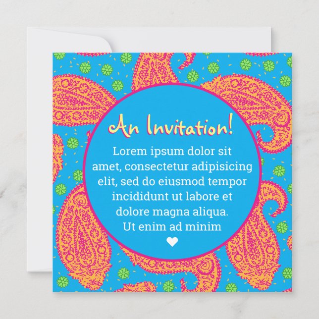 Invitation Motif coloré Paisley (Devant)
