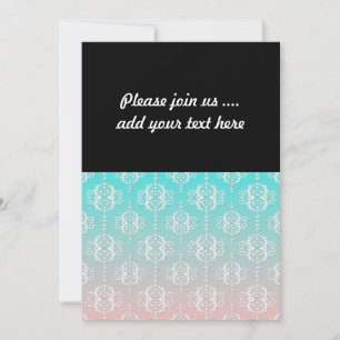 Invitation Motif Damas blanc sur rose mélangé à Turquoise