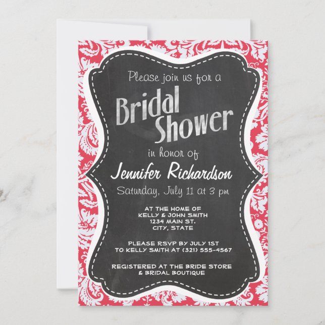 Invitation Motif Damas rouge ; tableau de bord Vintage (Devant)