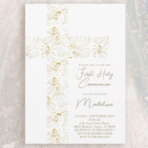 Invitation motif d'anges croix Première Sainte Communion