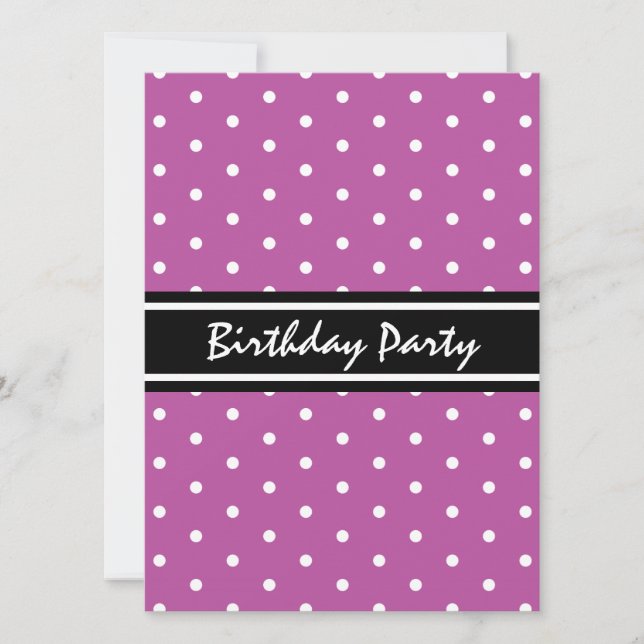 Invitation Motif d'anniversaire Polka dot violet et noir Brun (Devant)