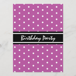 Invitation Motif d'anniversaire Polka dot violet et noir Brun