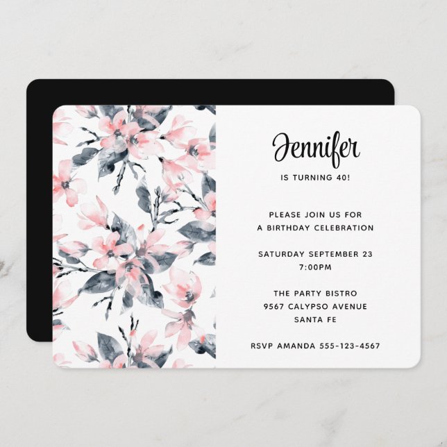 Invitation Motif d'aquarelle rose et gris (Devant / Derrière)