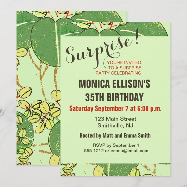 Invitation Motif d'art botanique floral de la feuille japonai (Devant / Derrière)