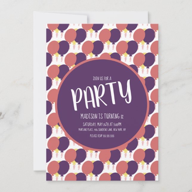 Invitation Motif de ballon flottant tiré à la main Anniversai (Devant)