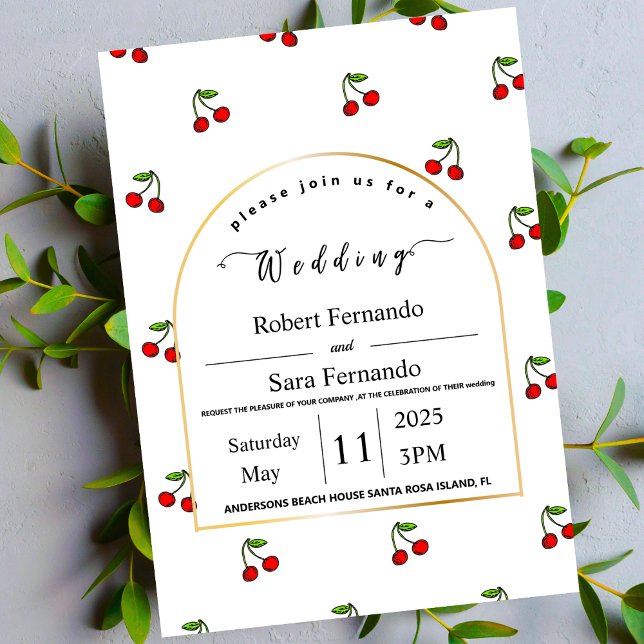 Invitation Motif de cerise moderne Jardin élégant mariage (Créateur téléchargé)