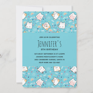 Invitation Motif de chaton mignon Anniversaire fantaisiste