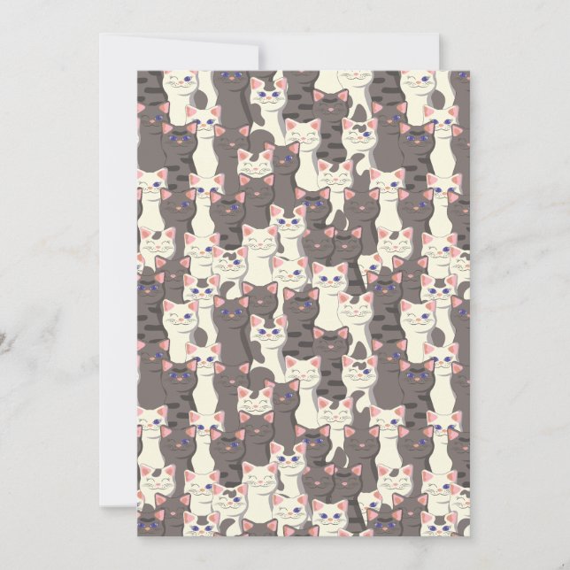 Invitation Motif de chats blancs et gris (Devant)