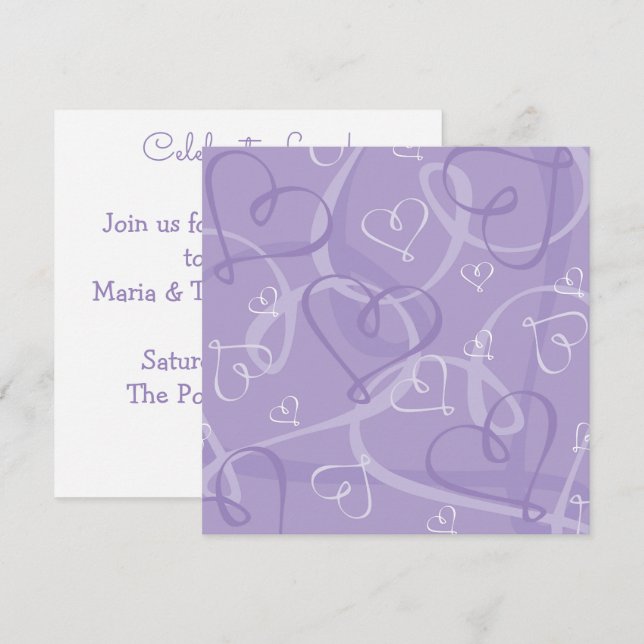 Invitation Motif de coeur pourpre (Devant / Derrière)
