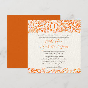 Invitation Motif de corail orange Monogrammes Mariages