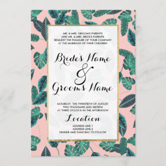 Invitation Motif de coucher de soleil Feuille vert rose d'été