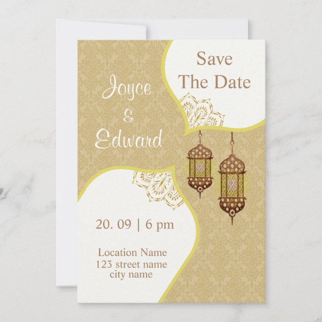 Invitation Motif de Damas pour mariage islamique (Devant)