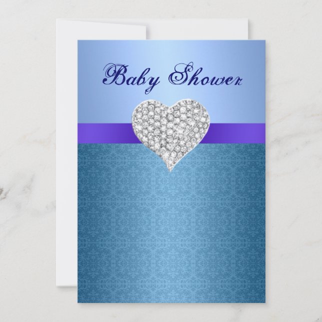 Invitation Motif de dentelle bleue Diamond Coeur Baby shower  (Devant)
