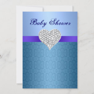Invitation Motif de dentelle bleue Diamond Coeur Baby shower 
