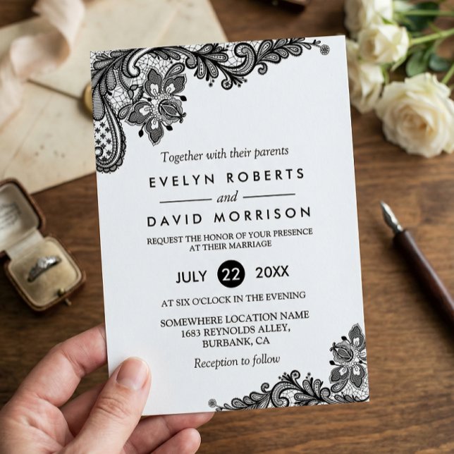 Invitation Motif de dentelle noir classique Mariage formel (Créateur téléchargé)