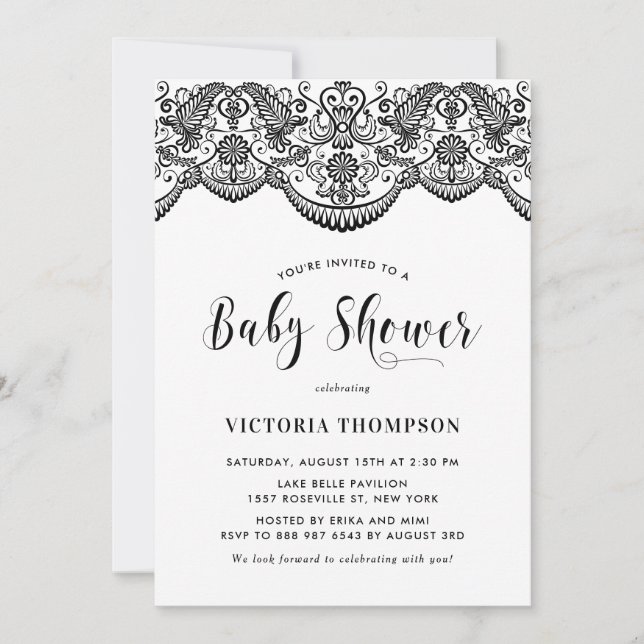 Invitation Motif de dentelle noire marocaine Baby shower Invi (Devant)