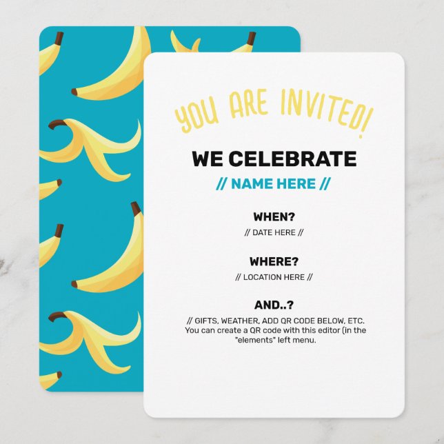Invitation Motif de fête drôle de jeu de mots sur la banane,  (Devant / Derrière)