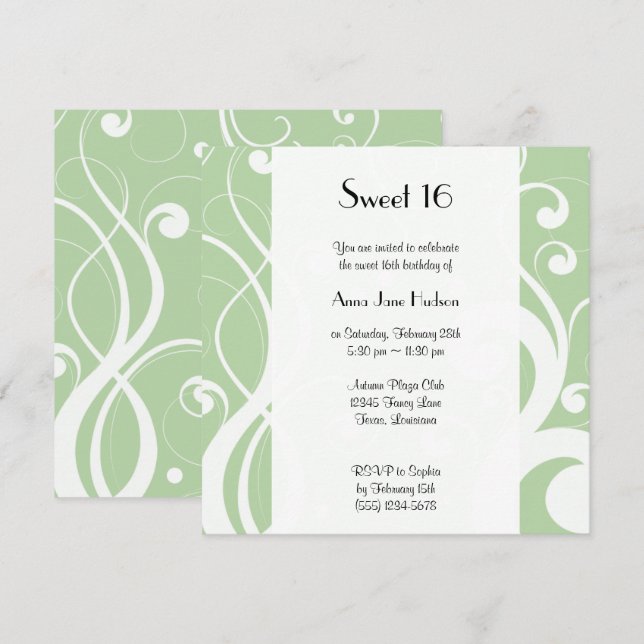 Invitation Motif De Flacons, Motif À Balles, Vert, Doux 16 (Devant / Derrière)