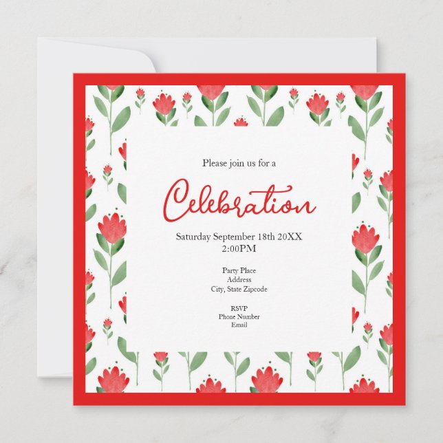 Invitation Motif de fleurs Abstrait couleur rouge (Devant)