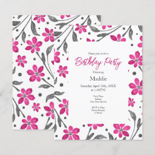 Invitation Motif de fleurs d'aquarelle gris rose