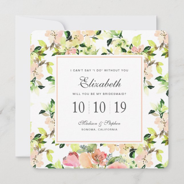 Invitation Motif de fleurs d'aquarelle rose - Bridesmaid (Devant)