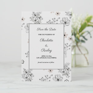 Invitation Motif de fleurs hippie gris noir rétro Y2K