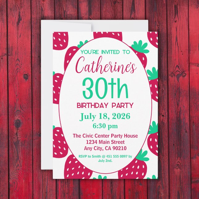 Invitation Motif de fraises mini mignonne, 30e anniversaire (Créateur téléchargé)