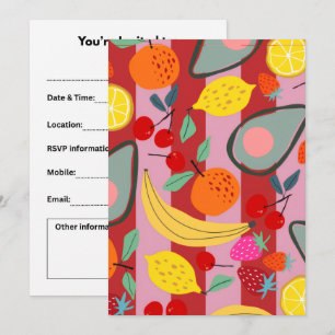Invitation Motif de fruits à rayures rouges et roses 
