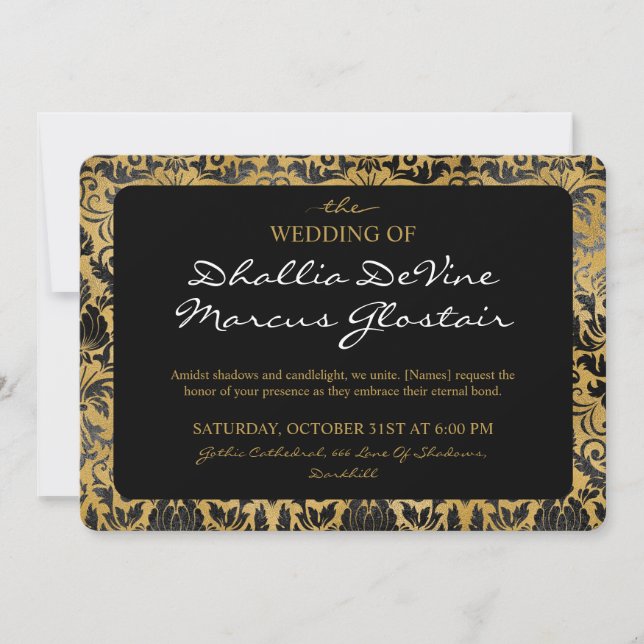 Invitation Motif de goth noir et or (Devant)