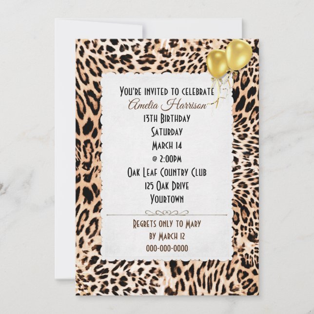 Invitation Motif de la fête d'anniversaire Leopard (Devant)