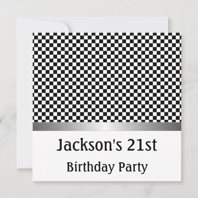 Invitation Motif de la fête d'anniversaire Silver Black & Whi (Devant)