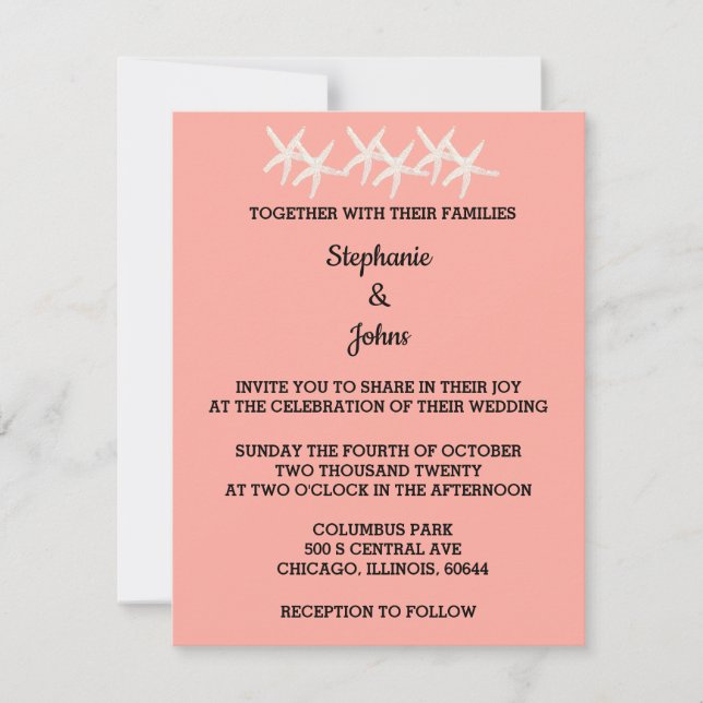Invitation Motif de l'Étoile blanche Saumon orange Mariage (Devant)