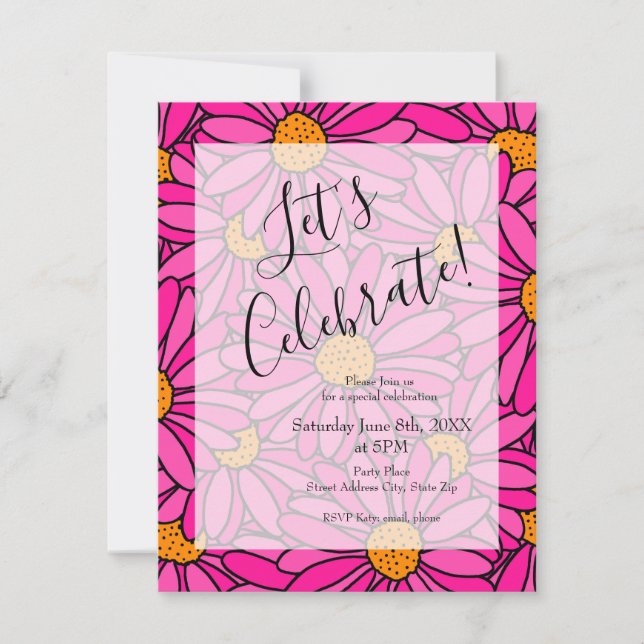Invitation Motif de marguerite Abstrait rose chaud (Devant)